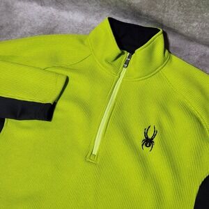Spyder Mens Core Sweater 1/4 Zip Fleece Pullover XXL Lime Green Black Athletic